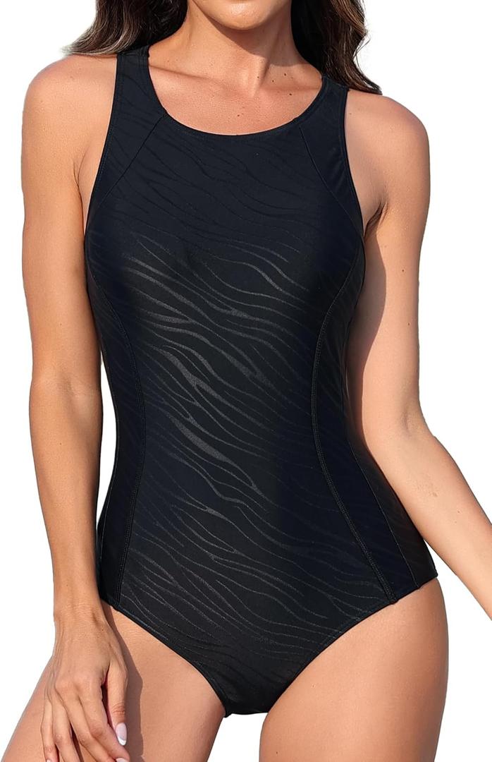 beautyin Women's One Piece Athletic Racerback Swimsuit Slimming Bathing Suit (XX-Large, Solid Black)