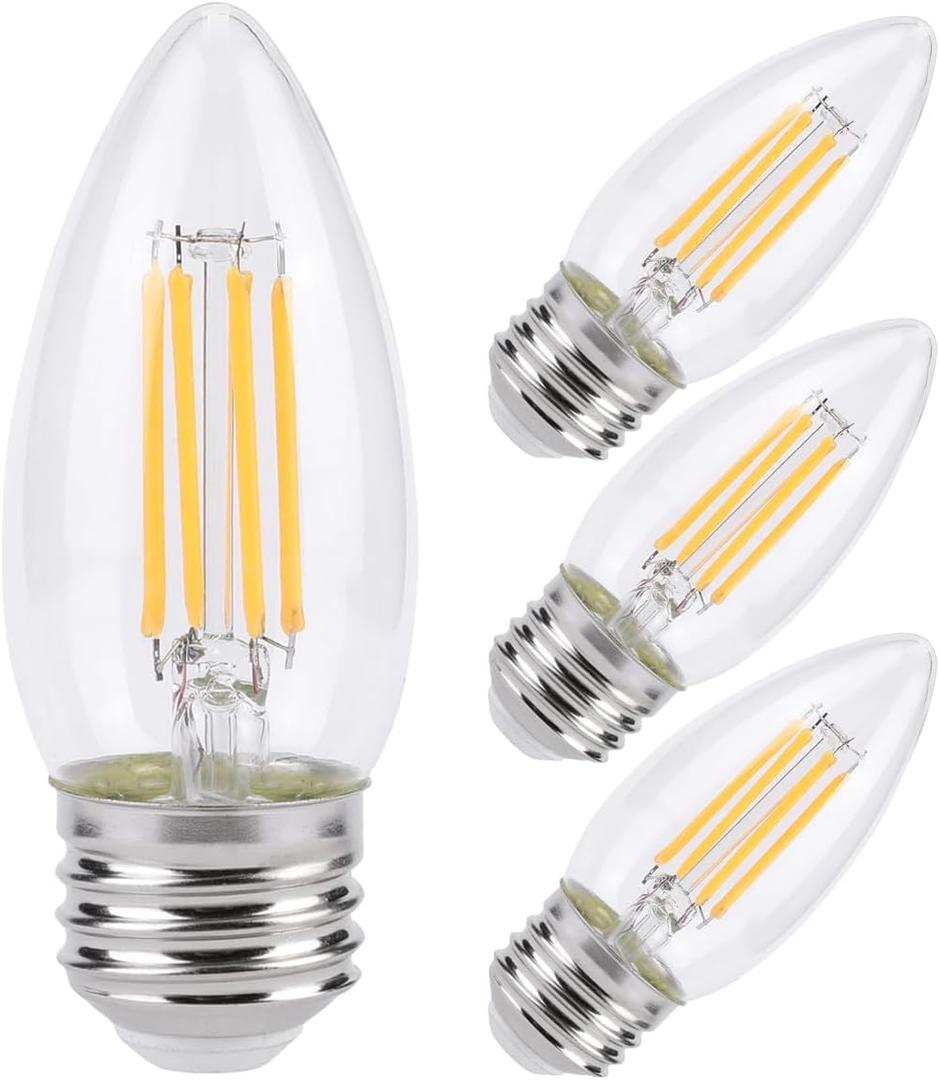 KINUR E26 Candelabra led Light Bulbs 4 Watt (40 Watt Equivalent) LED Chandelier Light Bulbs 2700K Warm White Decorative Candle Light Bulb Ceiling Fan Bulb Non-Dimmable Glows in thedark 4Pack
