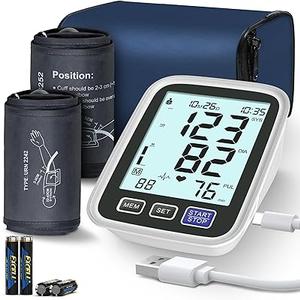 Blood Pressure Machine Upper Arm, 2 Size Cuffs Fit Arms from Medium 9"-17" to Extra Large XL 13"-21", Accurate Automatic Digital BP Kit Home Use, Large Backlit LCD, BP Monitor Dual-User Mode