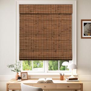 LazBlinds Cordless Blackout Bamboo Roman Shades, 36x64, Penang Teak | Room Darkening Blinds for Interior Windows, Thermal Insulated Roll Up Bamboo Blinds for Home & Patio