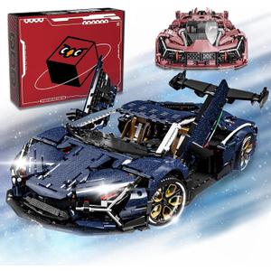 Lamb AVENTTAOR Super Car Building Toys - 1:8 Model Car Building Blocks Challenging Race Cars Sets Super Cars Display Model Collectible Gifts for Adults(4260pcs) (Starry Blue)