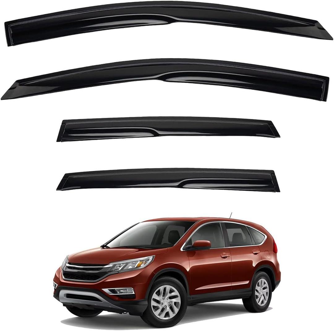 Window Rain Guards Compatible with 2012-2016 Honda CR-V CRV, 4pcs JDM 3D Wavy MU Style Window Visors Outside Mount Type Dark Smoke Tint Tape-On Side Set of 4