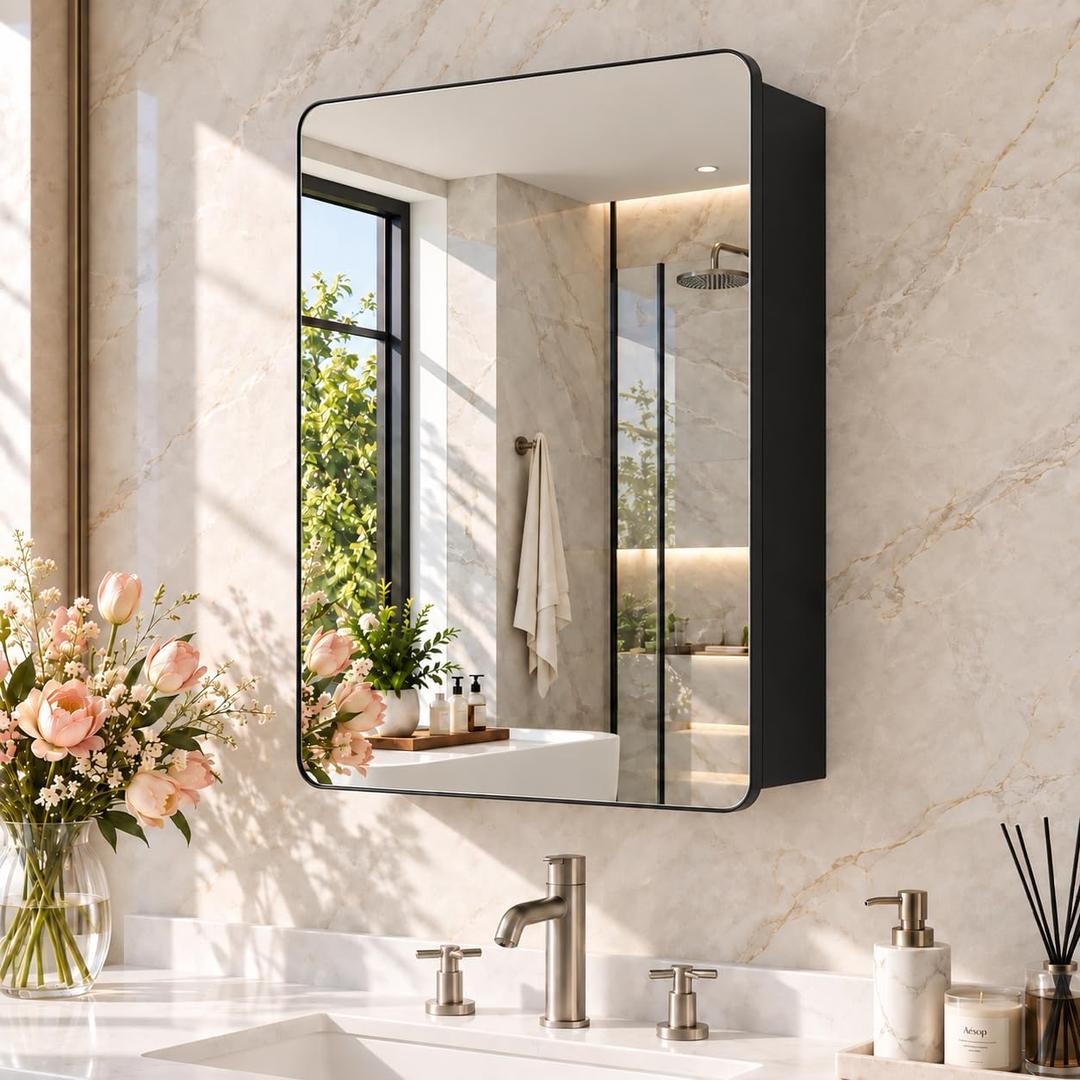 20x26 Medicine Cabinet with Mirror, Pre-Assembled
Center Divider for Flexible Organized Storage, Recessed/Surface Mount, Slim Aluminum Frame, Soft-Close, Left/Right Opening