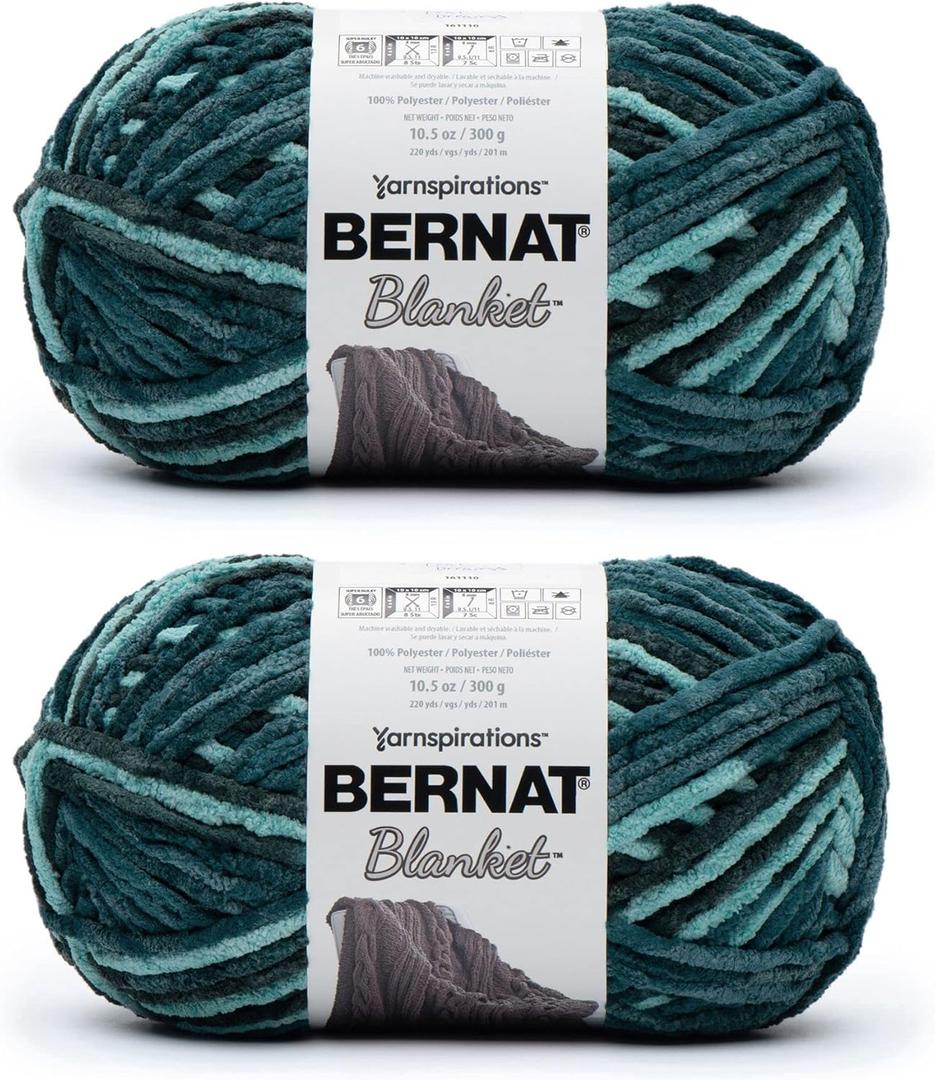 Bernat Blanket Teal Dreams Yarn - 2 Pack of 300g/10.5oz - Polyester - 6 Super Bulky - 220 Yards - Knitting/Crochet