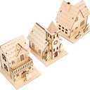 NUOBESTY Light Up Miniature Houses Wooden Christmas Village Decor Holiday Decorations for DIY Christmas Village and Home Dcor 3pcs Light Brown Synthetic Material 5. 11 Inch