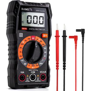 KAIWEETS Digital Multimeter with Case, DC AC Voltmeter, Ohm Volt Amp Test Meter and Continuity Test Diode Voltage Tester for Household Outlet, Automotive Battery Test (Anti-Burn with Double Fuses) (KM100)