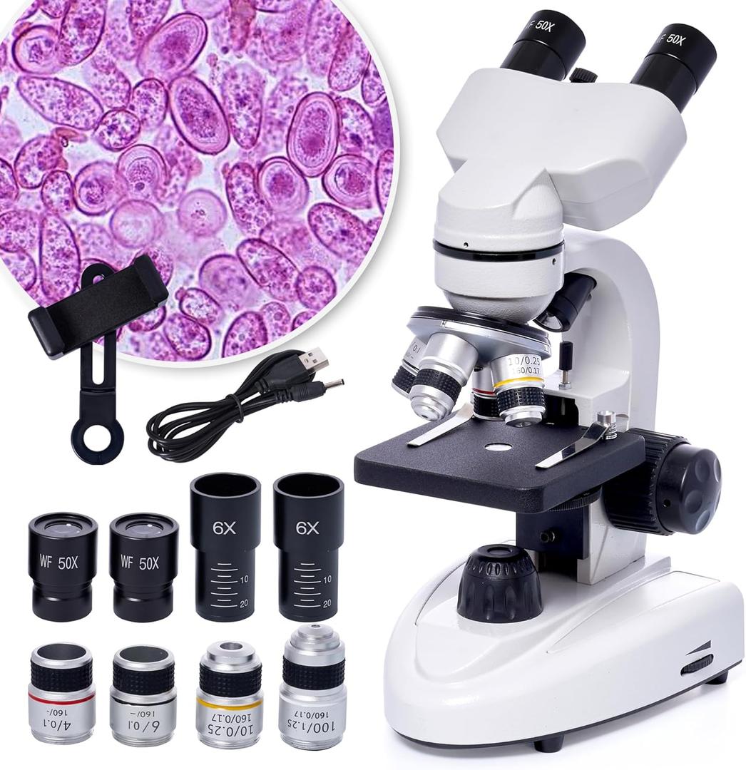 SELFIE CAT Binocular Compound Microscope, 200X-5000X Magnification, Microscope LED Binoculars Composite, Professional Composite Microscopes with Wide Field, Microscopes Eyepieces