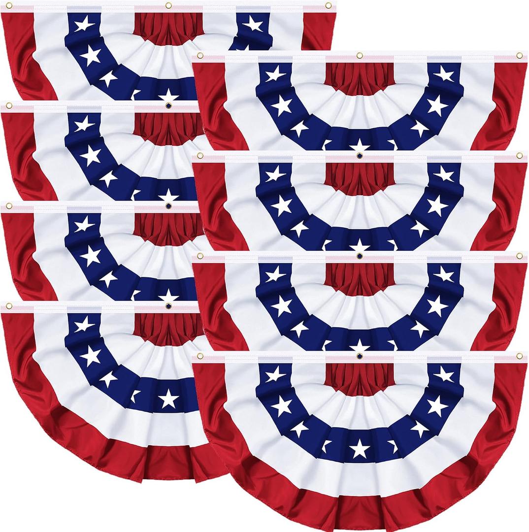 8 Pack 1.5 X 3 FT American Bunting Flag 4th of July Decorations, USA Pleated Fan Flag Fourth of July Patriotic Half Fan Banner 100% Polyester Fourth of July Independence Day Outdoor Decor Memorial Day