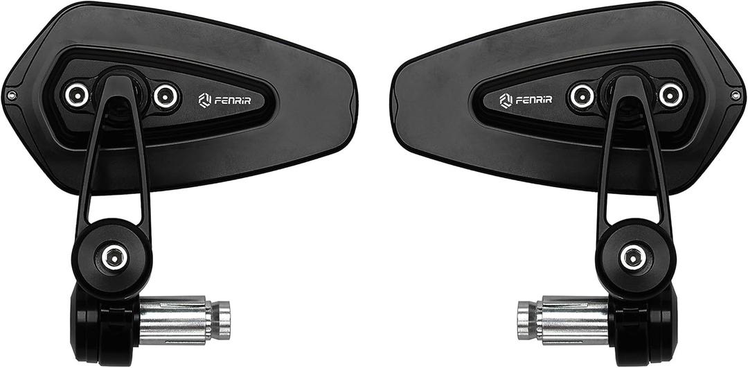 FENRIR CNC Aluminum Alloy Cafe Racer Black Motorcycle Bar End Mirrors Side Folding 22MM 7/8" inch Handlebar Mirror Universal Rear View For M6/M8 Standard Super Sport Naked Street Bike Scooter Minimoto (Please Watch Our Second Installation Photo!!!)