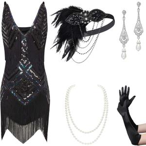 BABEYOND Women's 1920s Flapper Dress V Neck Slip Dress Roaring 20s Great Gatsby Dress for Party S