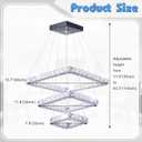 Crystal Chandeliers Modern LED 3 Ring Chandelier Adjustable Ceiling Light Fixtures Pendant Lighting Stainless Steel Hanging Lights for Living Room Dining Room Bathroom Bedroom, Cold White (Square), 15.7 inches, 11.8 inches, 7.9 inches