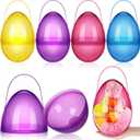 Funtery 4 Pcs Jumbo Easter Eggs 10 Inch Plastic Giant Easter Eggs with Handles, Clear Large Baskets Fillable Big Bunny Egg Shaped Baskets Containers Decoration (Fresh Colors)