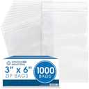 Spartan Industrial - 3” X 6” (1000 Count) 2 Mil Clear Reclosable Zip Plastic Poly Bags with Resealable Lock Seal Zipper