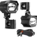 [Strobe] Motorcycle Auxiliary LED Driving Light Kit White+Yellow, Square Amber LED Fog Light for ADV Adventure Touring Off-road Bike ATV UTV 2PCS (Wiring Harness+Heavy Duty Mount Brackets) (MT05-FX)