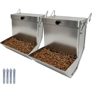 Rabbits Feeder 2 Pcs - Gravity Feeding for Cage Stainless Steel 4Lbs 6.2 Inch, Anti-Corrosion Durable with Sliding Lid for Pet Small Animal Indoor Outdoor Use, Holds Several Days' Food