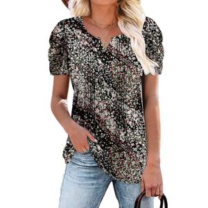 BETTE BOUTIK Blouses Women Summer T Shirts Short Sleeve Dressy Casual Trendy Boho Tunic Tops to Wear with Leggings Floral V Neck Beach Shirt Black White XL