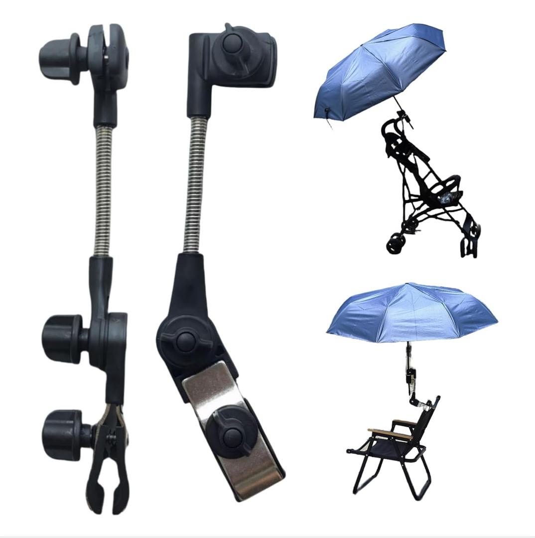 Umbrella Holder for Stroller, Secure Grip for Strollers/Camping Chairs - Scratch-Free Mount for Round/Square Tubes