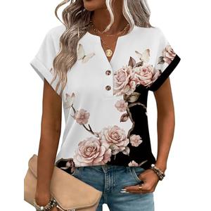 Zeagoo Women Tops Summer Short Sleeve T Shirts V Neck Dressy Casual Work Blouses Fashion Boho Clothes M