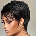 Pixie Cut Wig Short Human Hair Wigs for Black Women Non Lace Front Wig Human Hair Wig with Bangs Full Machine Wigs Brazilian Virgin Human Hair Natural Color