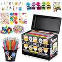 ywevyezc 159Pcs Pencil Dispenser for Classroom, Pencil Dispenser Kit with Pencils Sharpener Erasers Stickers Metal Bucket, Pen Holder for Desk Classroom Teacher Must Haves Office Supplies (Black)