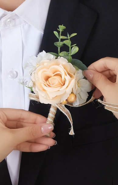 Boutonniere for Men, Champagne Boutonniere, Homecoming Prom Suit Decorations