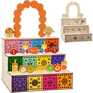 Dia De Los Muertos Decoration Dia De Los Muertos Ofrenda Altar Kit Wooden Day of The Dead Shadow Box Remembrance Picture Frame for Day of The Dead Home Kitchen Room Decoration(Elegant)