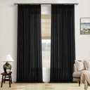 Black Linen Semi Sheer Curtains 90 Inches Long for Living Room Bedroom Light Filtering Black Textured Burlap Pinch Pleated Curtains 90 Length Hooks Rings Back Tab for Sliding Door 2 Panels