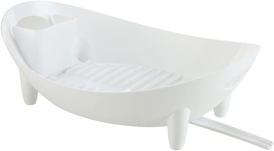 Dish Drying Rack Oval Shaped Drainer with Utensil Holder Plate Bowl Cutlery Storage Container Vegetable Basket Kitchen Counter Cabinet Organizer Utensil Holder Plate Bowl Basket, White