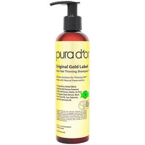 PURA D'OR 8 Oz Original Gold Label Anti-Thinning Biotin Shampoo Natural Earthy Scent, CLINICALLY TESTED Effective Results, Herbal Blend Hair Thickening Products, Women & Men, Color Treated Hair (8 Fl Oz (Pack of 1))