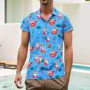 Men's Hawaiian Shirt Funky Blue Beach Printed Tropical Beach Shirt Casual Button Down Short Sleeve Floral Shirts Tops