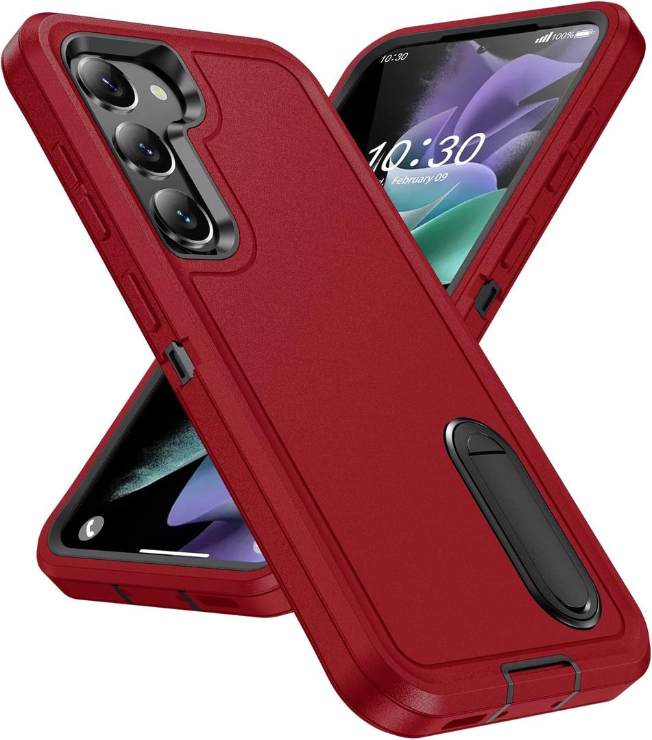 for Samsung Galaxy S23 Plus Case with Kickstand Case 3-Layer Military Grade Protective Case Cover Silicone Rugged Shockproof for Galaxy S23 Plus S23+ Phone Case (Red+Black)