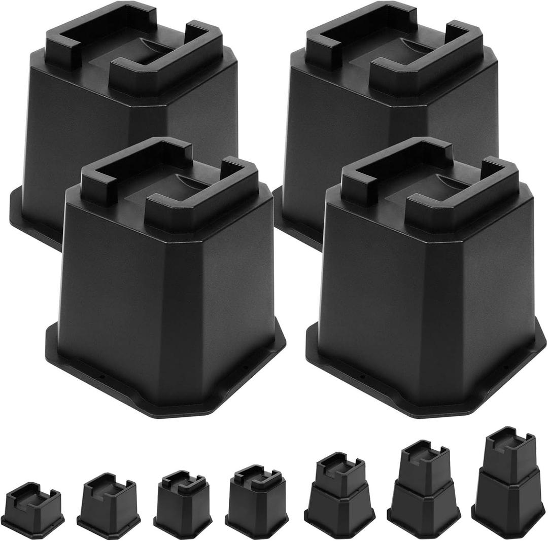 shouwuhho Bed Risers 5 inch, Furniture Risers Elevation in Heights 5 Inch Heavy Duty, Bed Lift Risers for Caster Wheels or Posts of Bed Table Couch, Support up to 6000 lbs, Black, 4 Pack