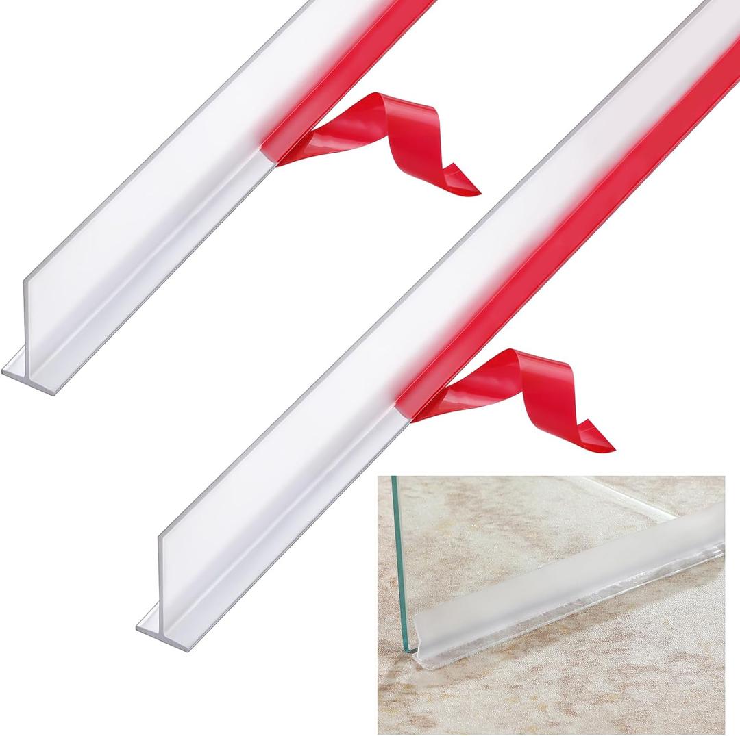 Nuanchu 2 Pcs Clear Vinyl T-Type Seal Strip with Pre-Applied Self Adhesive Backing Bathroom Threshold Water Strip Shower Door Seal for Gap 1/2-73 Long Frameless Shower Door