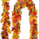 wohohoho 2 Packs Fall Garland Maple Leaf, 5.9Ft/Pieces Fall Leaves Garland 7 Maple Leaves Hanging Vines for Autumn Decor Halloween Thanksgiving Christmas Indoor Outdoor Decorations (Orange)