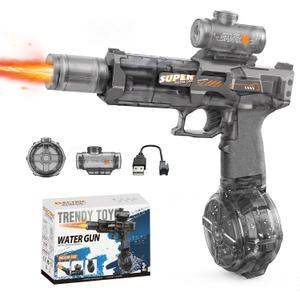 Automatic Electric Squirt Water Gun for Adults Kids, Black, LED Lights LED Light and Water Spray Sound, Toys for boys Leak-Proof Rechargeable,Summer Water Fight Outdoor Toy for Pool, Beach