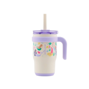 REDUCE 14 Oz Coldee Kids Tumbler with Lid and Straw - Coldee Insulated Travel Mug - Spill-Proof, Sweatproof Stainless Steel, BPA-Free - Includes Handle, Reusable Silicone Straw - Purple Mermaid
