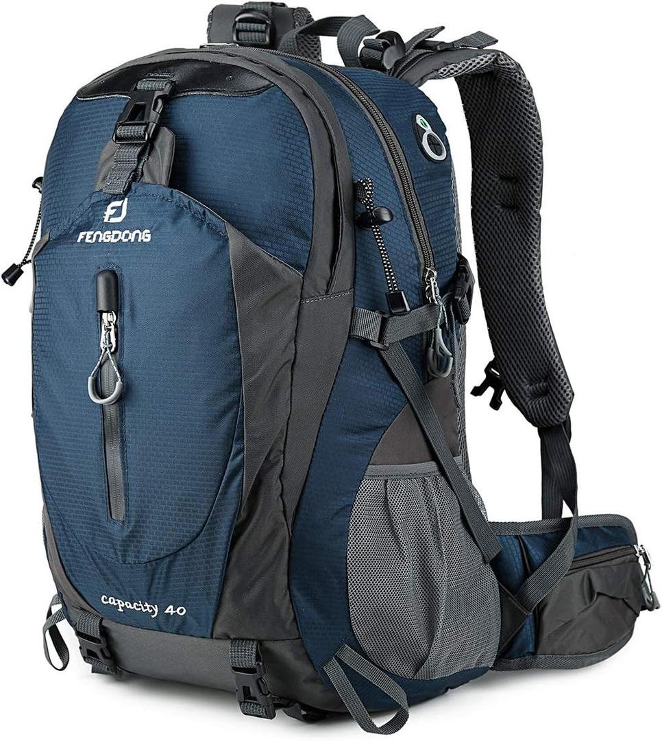 FENGDONG 40L Waterproof Lightweight Outdoor Daypack Hiking,Camping,Travel Backpack for Men Women Blue