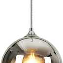 Gradient Silver Glass Globe Pendant Light,Spherical Glass Hanging Light Fixtures Island Ceiling Lamp (7.8'')