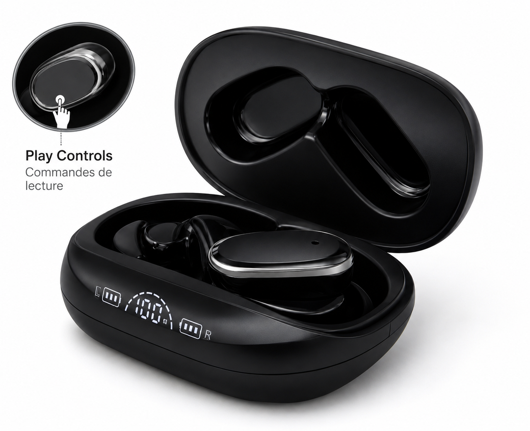 Helix True Wireless Air Open-Ear Earbuds wit LCD Display Charging Case