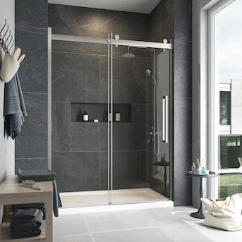 OVE Decors Bel Soft-Close Satin nickel 58-in to 60-in W x 78.75-in H Frameless Clear Glass Sliding Soft Close Shower door