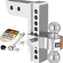 LOCAME Adjustable Trailer Hitch, Fits 2-Inch Receiver, 8-Inch Drop/Rise Aluminum Drop Hitch, 12,500 LBS GTW-Tow Hitch for Heavy Duty Truck with Double Stainless Steel Locks, Silver, LC0004