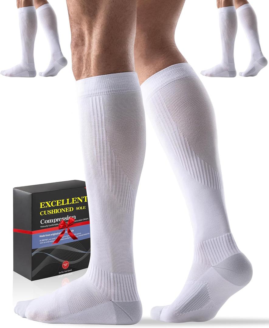 3 Pairs Easy On/Off Compression Socks - 15-20 mmHg Moderate Support Socks with Cushioned Sole and Seamless Toe, Size: Large-X-Large