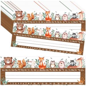 50PCS Woodland Friends Nameplate Traditional Manuscript Flat Left or Right Alphabet Name Tags with Adhesive Dots Classroom Flat Name Plate for School Student Desks Supply Woodland Creatures Decoration