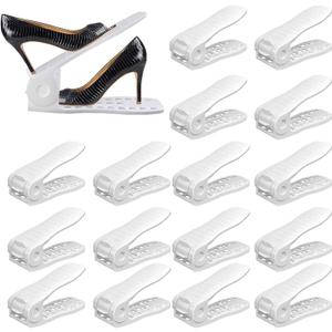 YIHATA Shoe Slots Organizer, Adjustable Shoe Stacker Storage Space Saver, Double Deck Shoe Rack Holder for Closet Organization, Thickening Quality Upgrade (16Pack, White)
