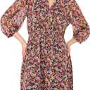 Vince Camuto Women's 3/4 Puff Sleeve V-Neck Smocked Waist Maxi Dress,Medium