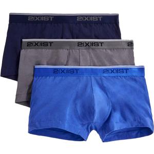 2(X)IST mens Cotton Stretch No Show Trunk 3-pack (Large, Eclipse/Lead/Dazzling Blue)