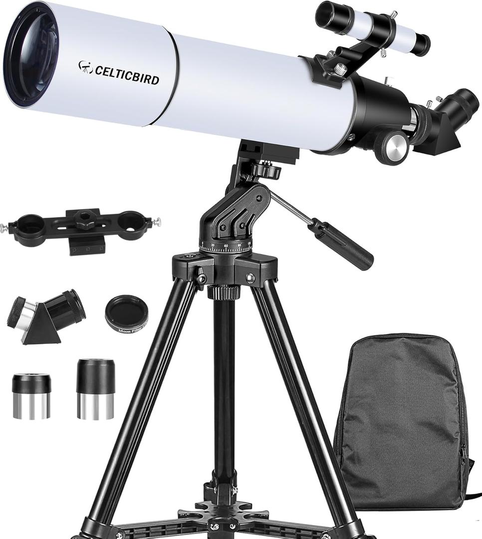 Telescope for Adults High Powered, 80mm Aperture 600mm Telescopes for Adults Astronomy, Travel Telescopio for Beginners with AZ Mount, Backpack, Phone Adapter, Moon Filter