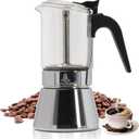 Stovetop Espresso Maker, 3Cup 160ml Moka Pot, Crystal Glass-top & Stainless Steel Coffee Maker Mocha Pot, Greca De Cafe, Cuban and Italian Coffee Maker for Cafetera Cubana (Silver)