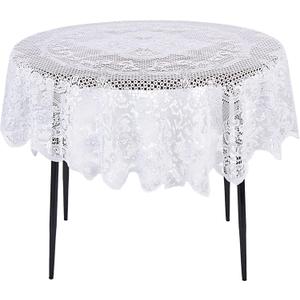 Juvale 59 Inch Round White Lace Tablecloth, Elegant Table Cover for Wedding Reception and Vintage-Style Decor