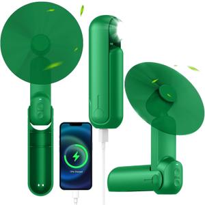 4 IN 1 Portable Mini Handheld Fan,Personal Foldable Cooling Travel Fan, Pocket Hand Fan for Face Lash,Desk Fan,Flashlight,Summer Concerts Camping, Birthday Gifts for Women Mom (Green)